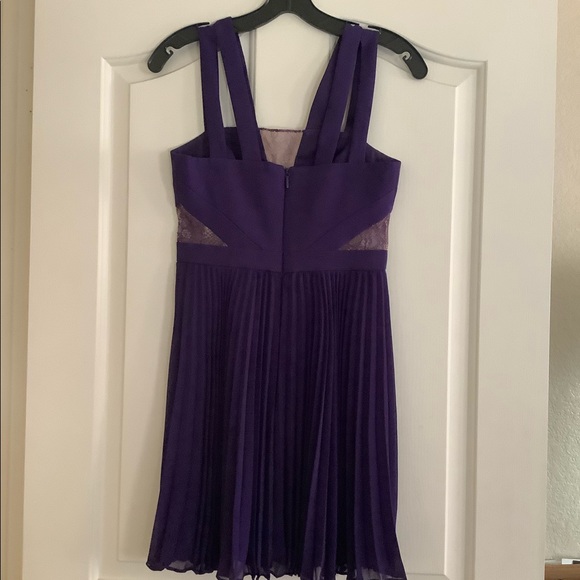 BCBG MaxAzria PlumBerry TENZIN Lace blocked pleated Dress Purple NWOT 0 - Picture 10 of 14